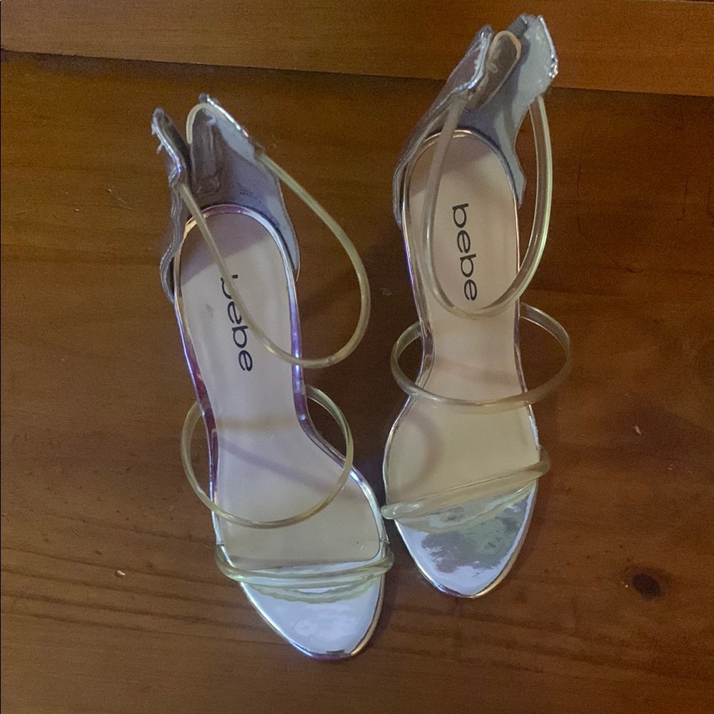 Bebe Silver Strappy Heels